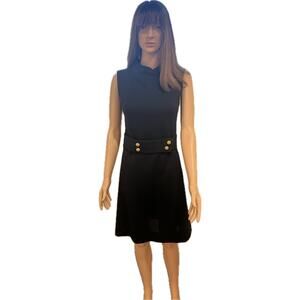 Wool Little Black Dress LBD with Gold Button details